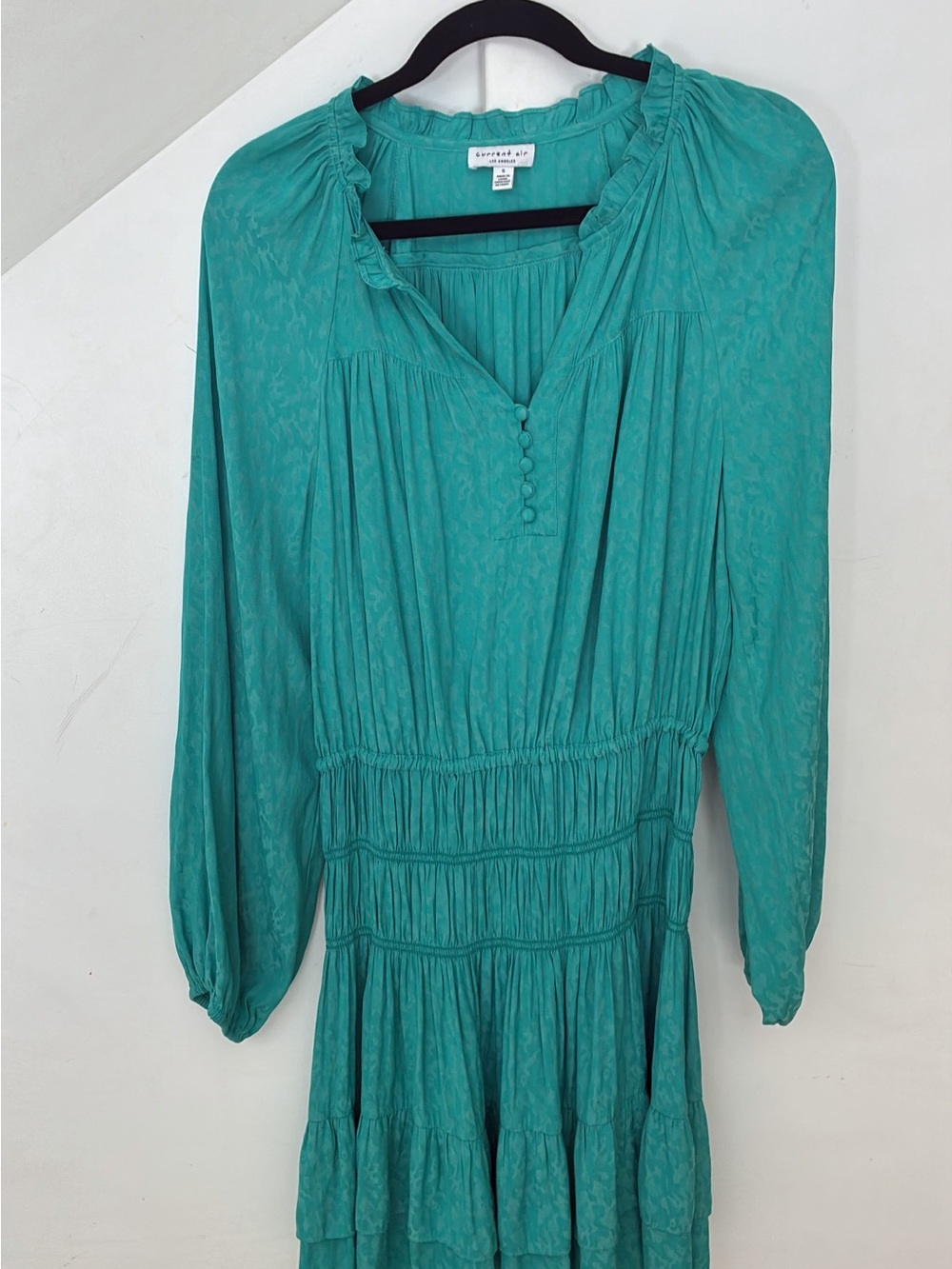 Current Air Teal Long Sleeve Smocked-Tiered Tunic never used